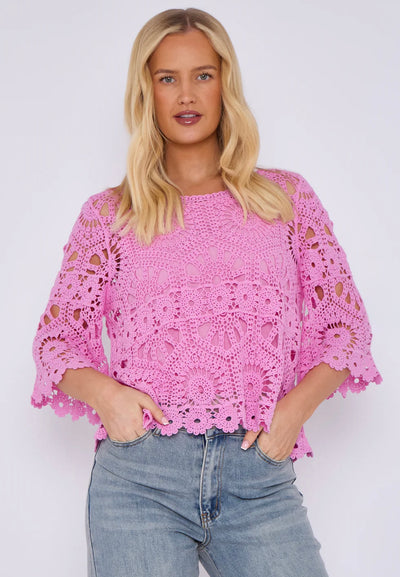 Crochet Circle Print Top- Oriana
