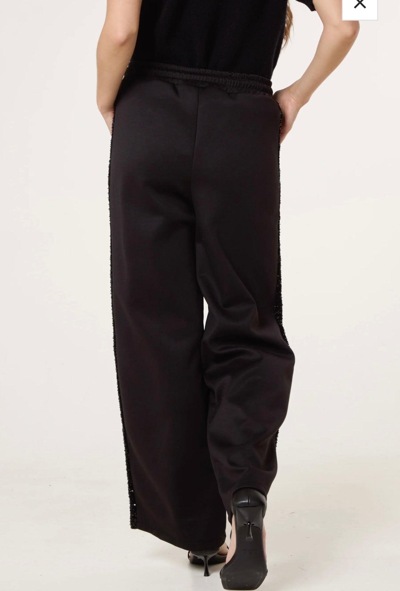 Sequin Velvet Trim Wide-Leg Trousers- Lusso