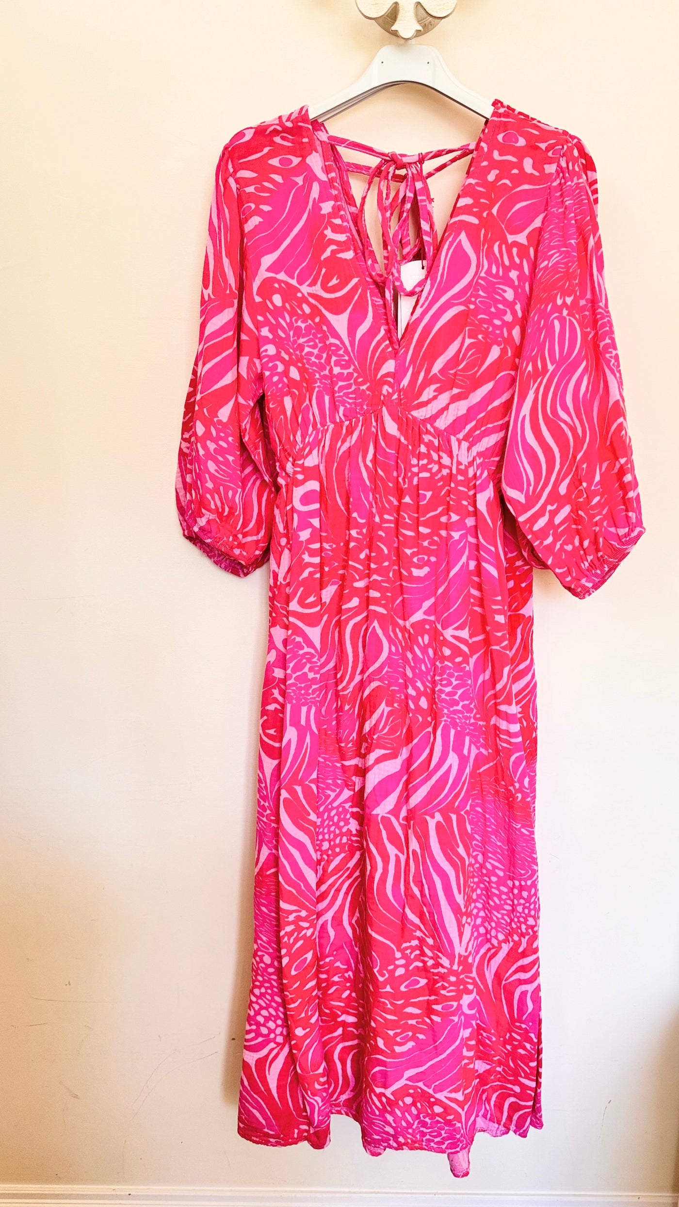 Coral Print Cotton Maxi Italian Dress- Corallo