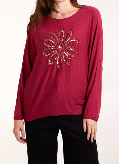 Sequin Daisy Fine Knit Jumper- Margherita