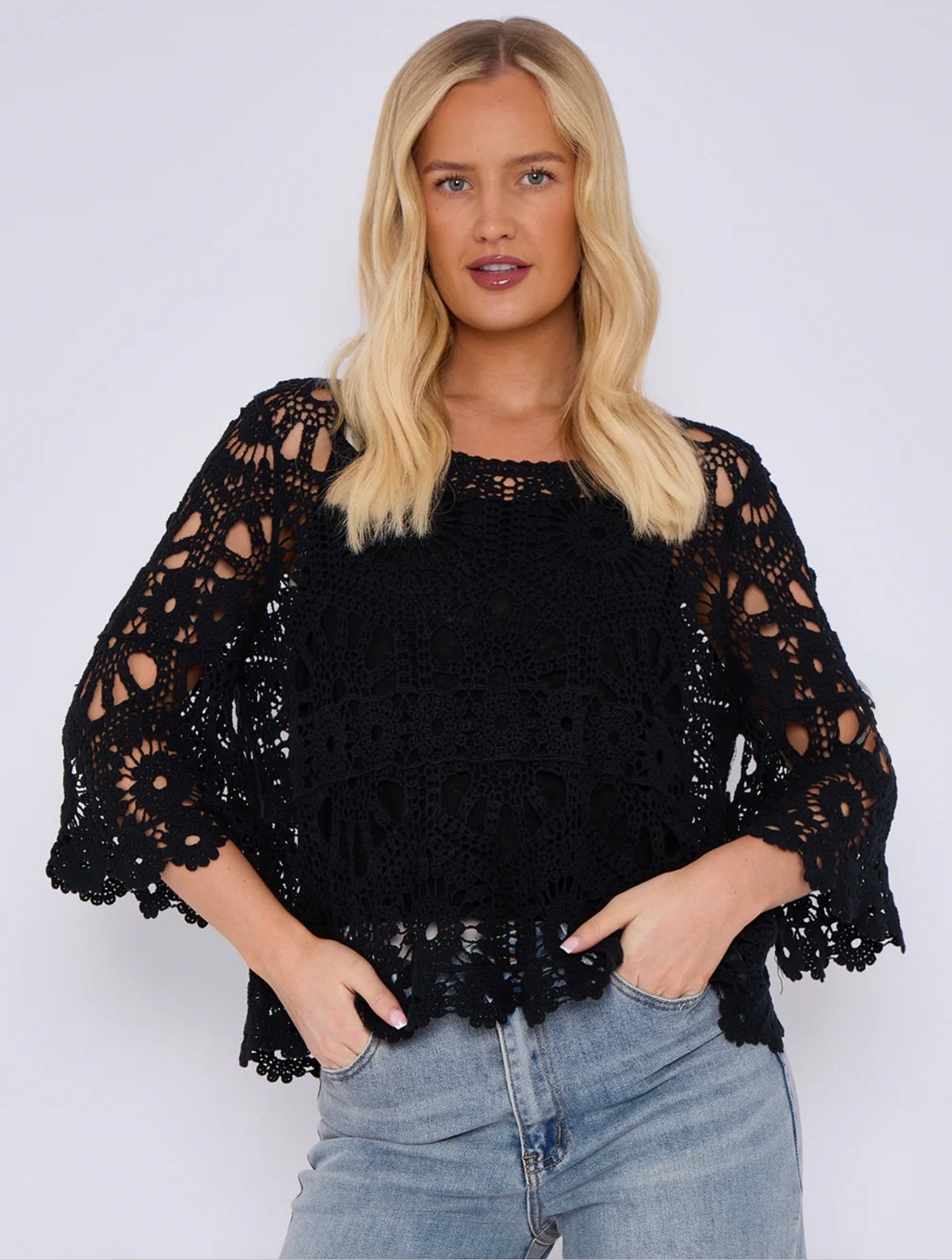 Crochet Circle Print Top- Oriana