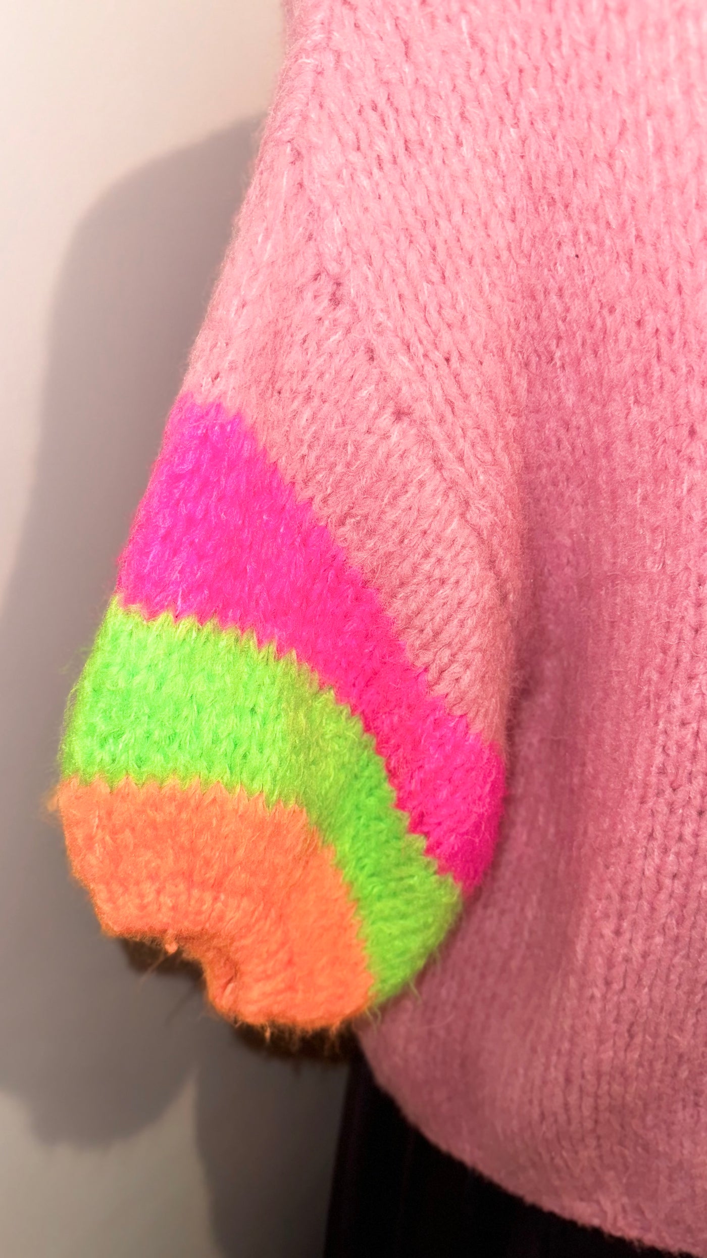 Chunky Knit V-Neck Jumper Neon Sleeves- Audrey