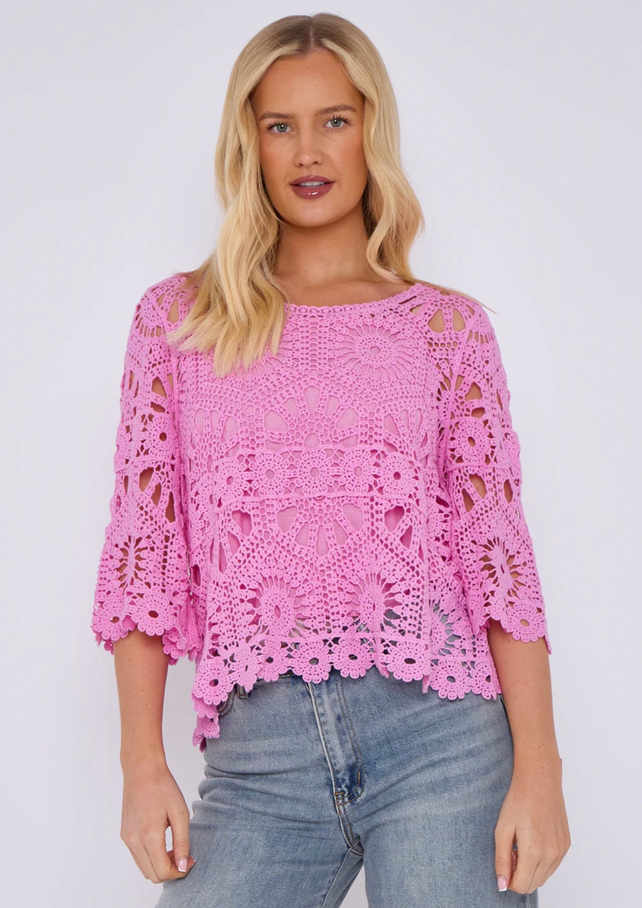 Crochet Circle Print Top- Oriana