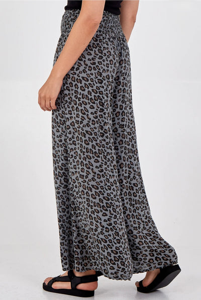 Leopard Print Ruched Waist Wide Leg Trousers- Tania