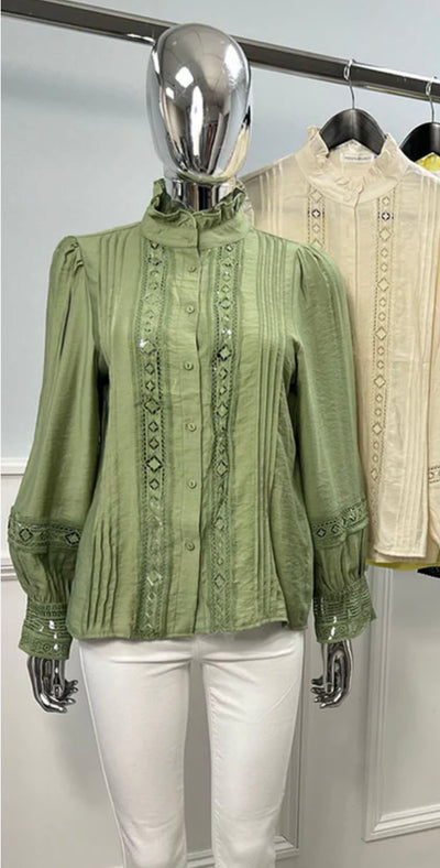 Bisou Project High Neck Crochet Lace Shirt- Ashanti