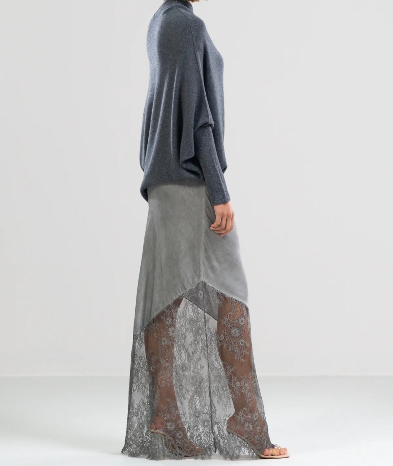 Satin Lace Maxi Skirt- Diana