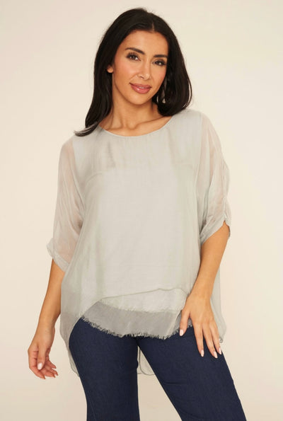 Frayed Hem Layered Silk Top- Freya