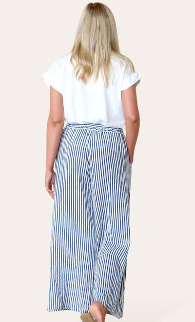 Stripe Print Mix Linen Trousers- Tamara