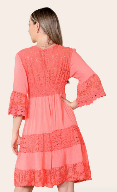 Lace Crochet V-Neck Italian Dress- Gloria