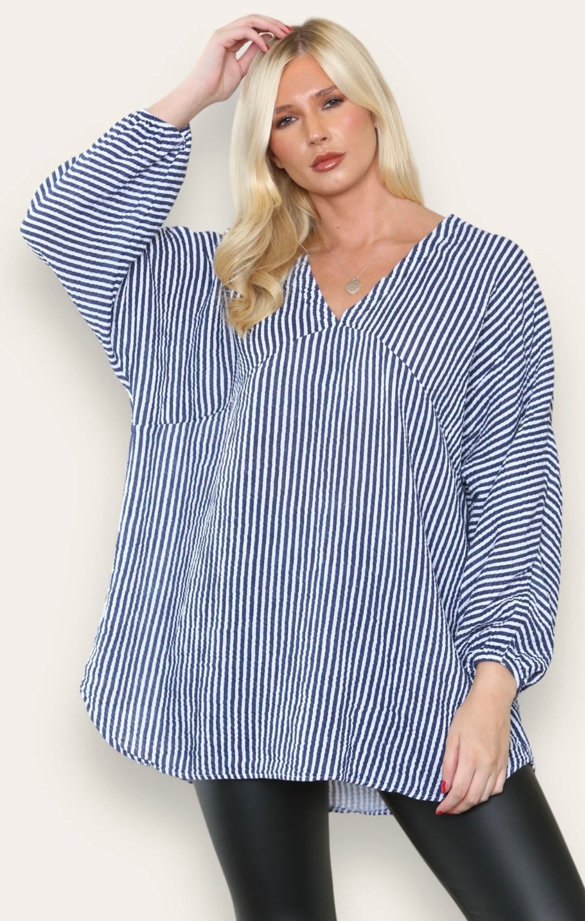 Cheesecloth Stripe Oversized Top- Brenda