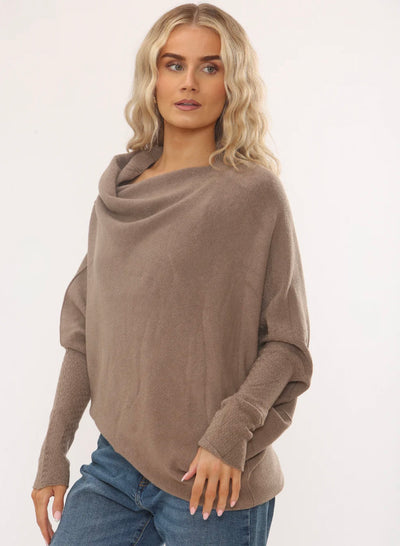 Soft Knit Asymmetric Draped Jumper- Giada