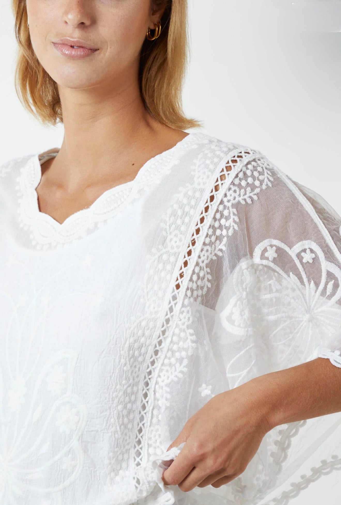 Floral Lace Butterfly Sleeve Blouse- Peony
