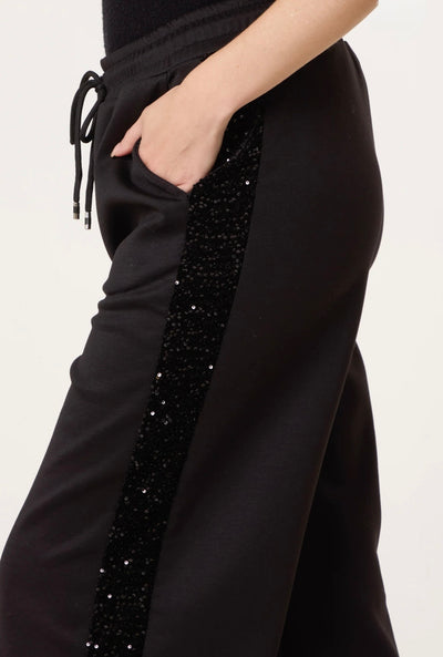 Sequin Velvet Trim Wide-Leg Trousers- Lusso