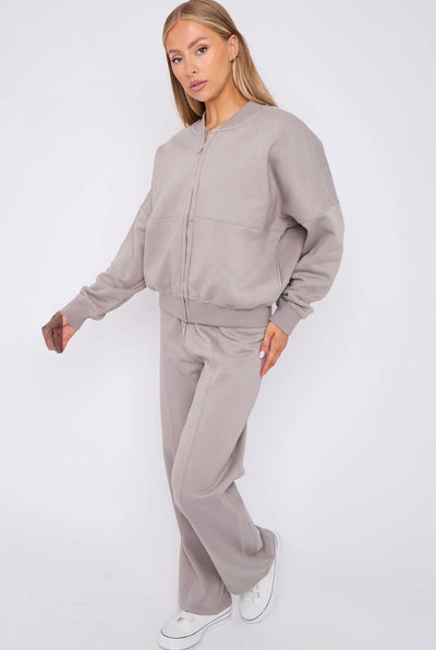 Bomber Style Fleece Zipper Tracksuit Co-Ord- Niki