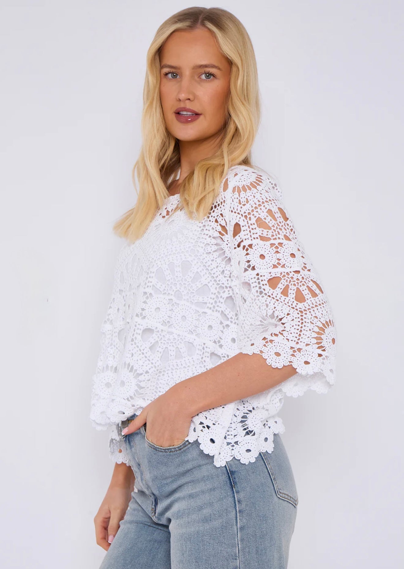 Crochet Circle Print Top- Oriana