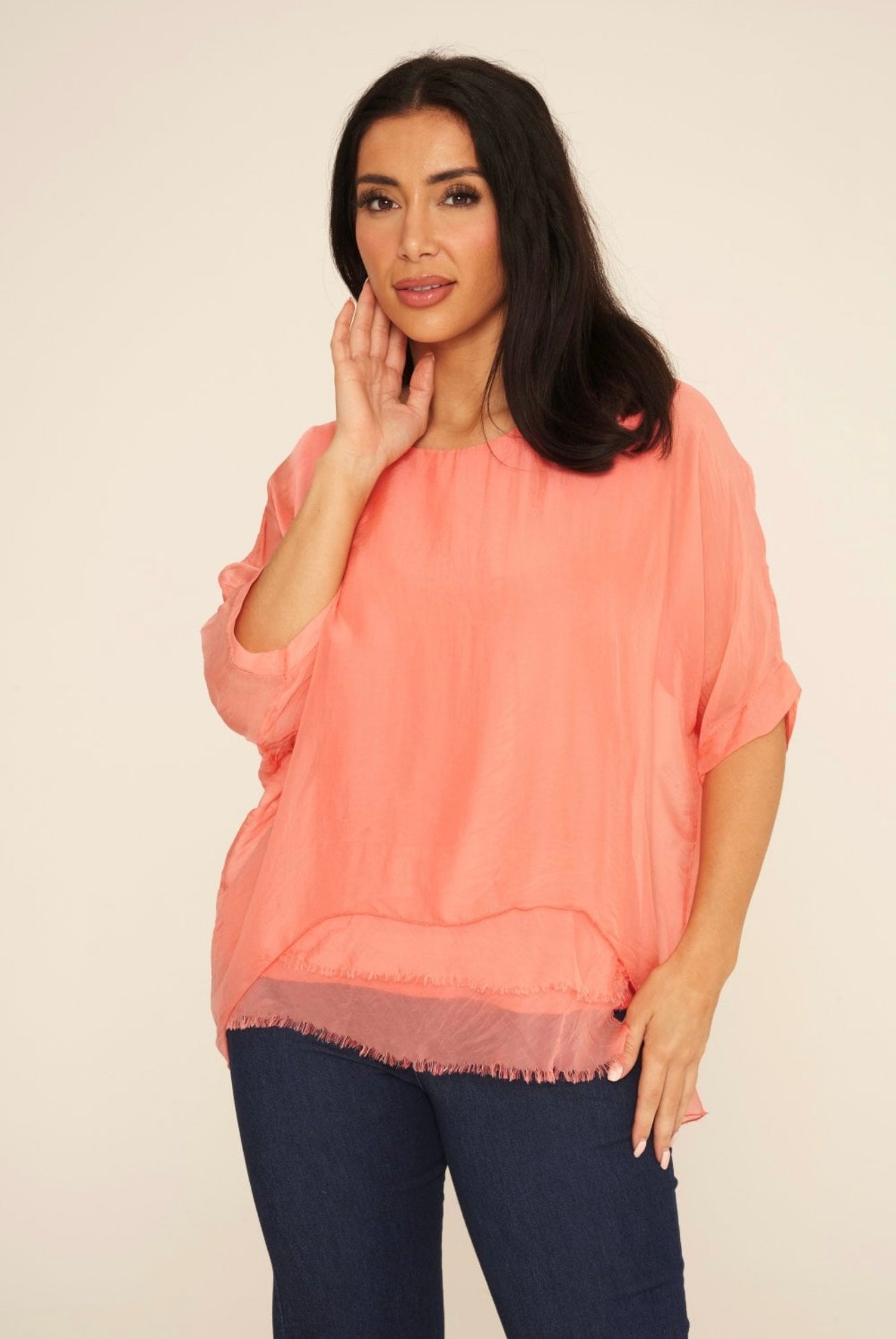 Frayed Hem Layered Silk Top- Freya