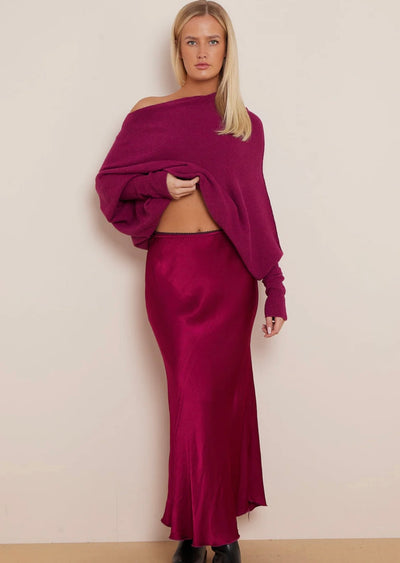 Satin Bias Cut Midi Skirt- Aria