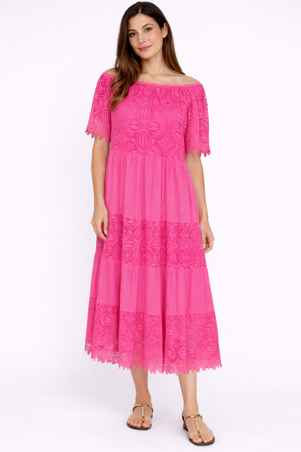 Italian Boho Lace Tiered Midi Dress-Sogno – Aria Italian Style Boutique