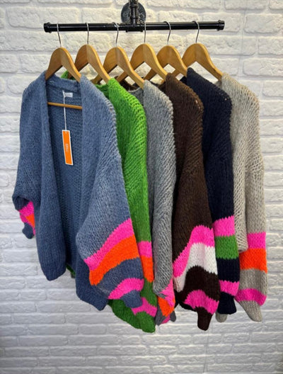 Italian design Brio cardigan – open front chunky knit in vibrant tones