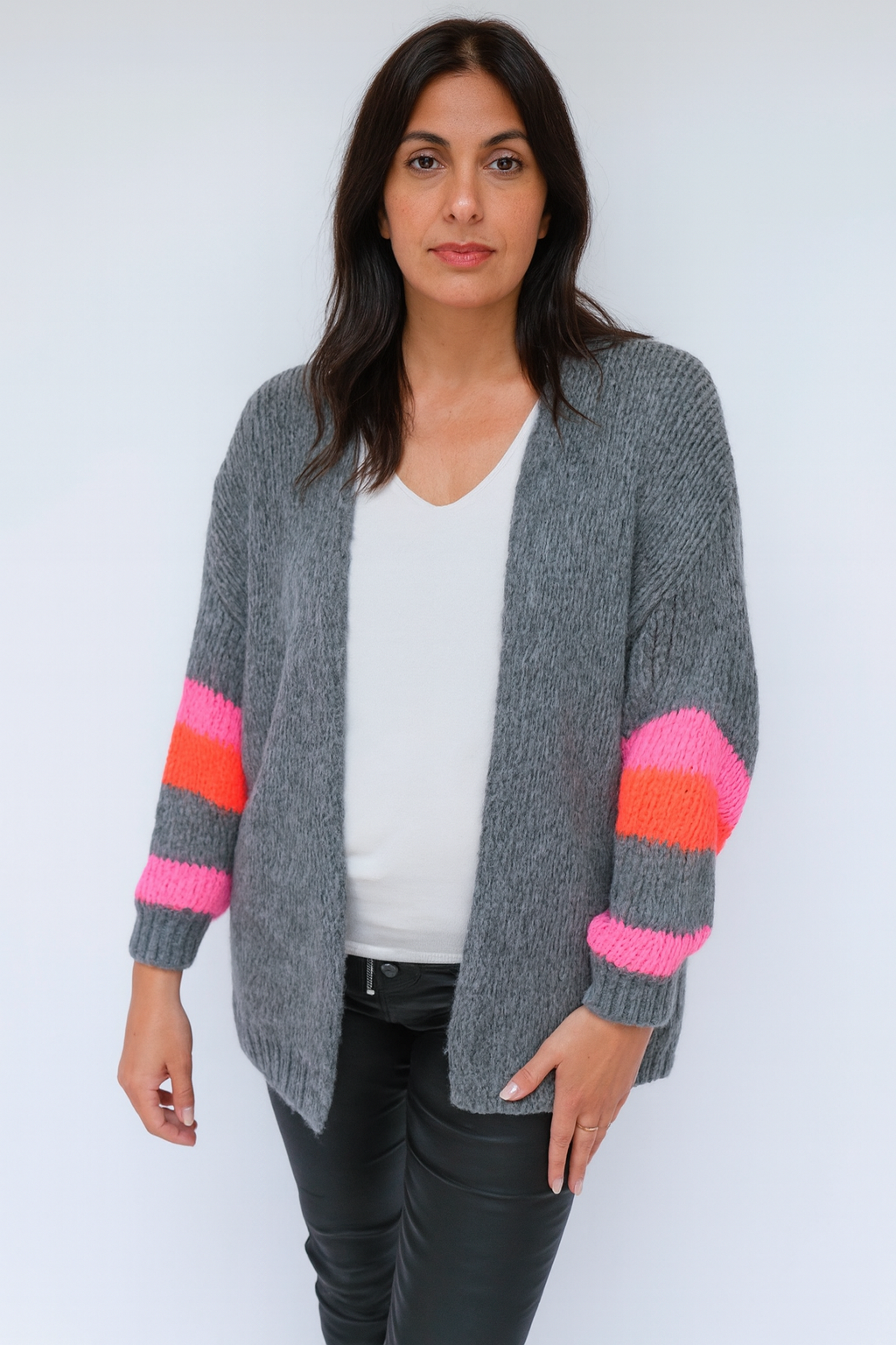 Neon Stripe Chunky Knit Cardigan- Brio