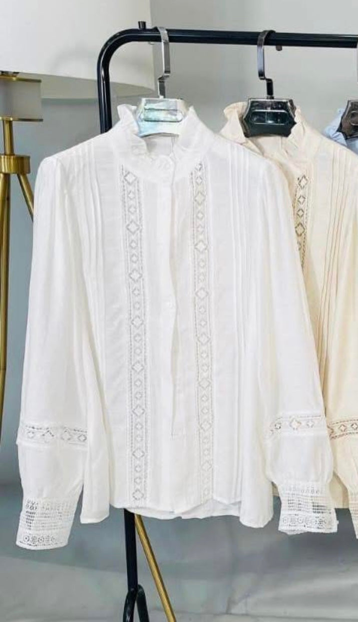Bisou Project High Neck Crochet Lace Shirt- Ashanti