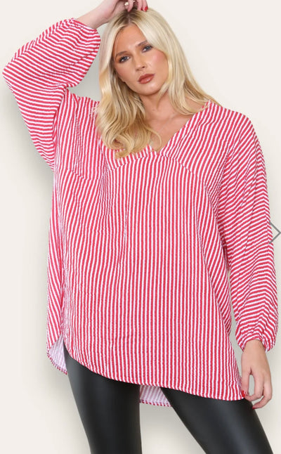 Cheesecloth Stripe Oversized Top- Brenda