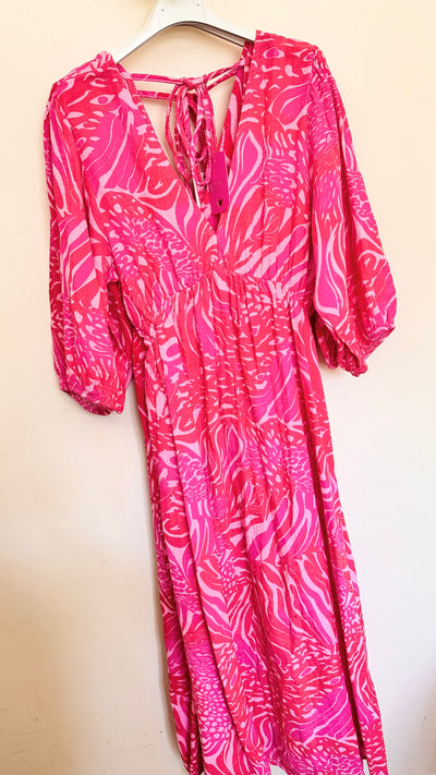 Coral Print Cotton Maxi Italian Dress- Corallo