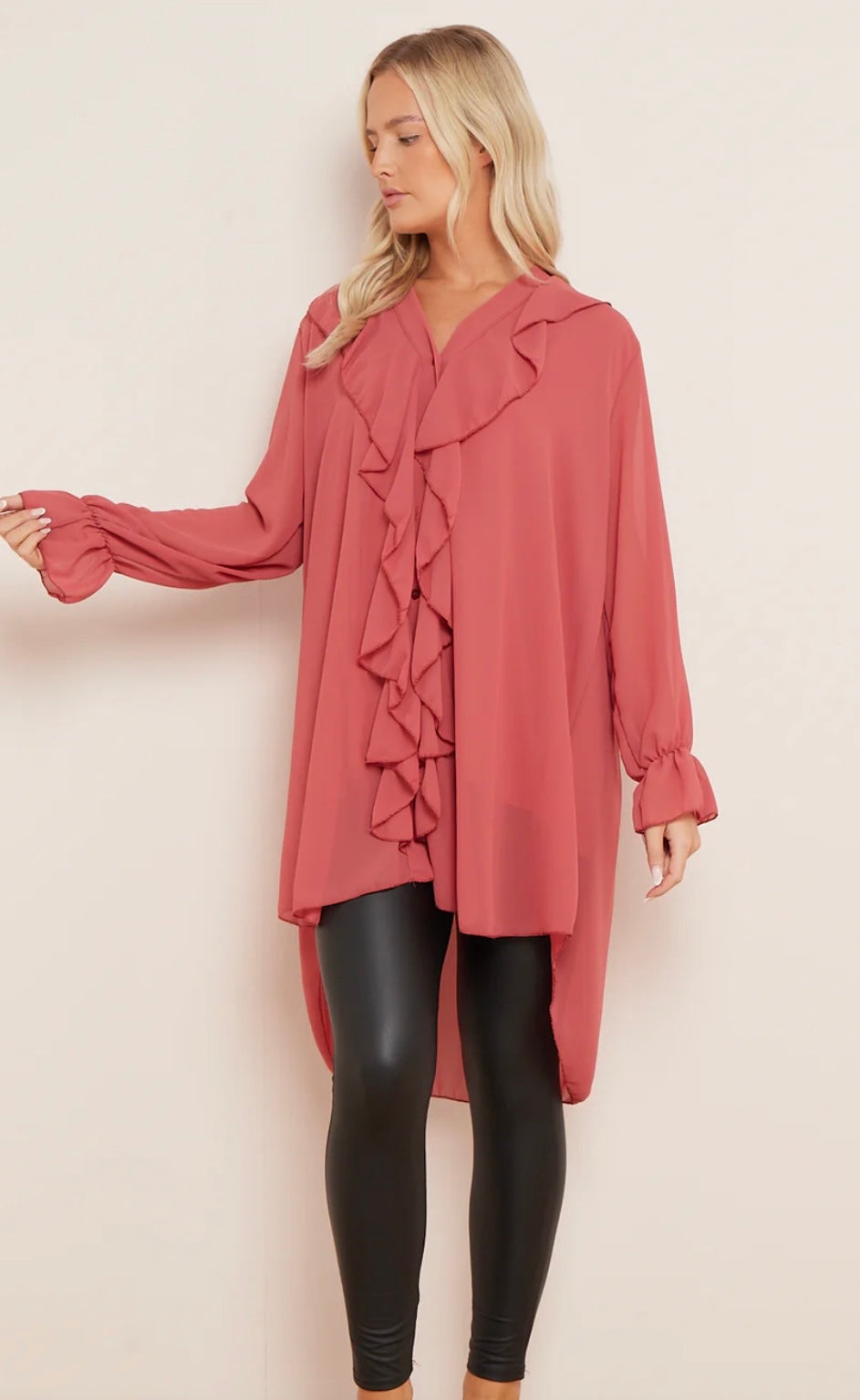 Ruffle Details High Low Blouse- Gioia