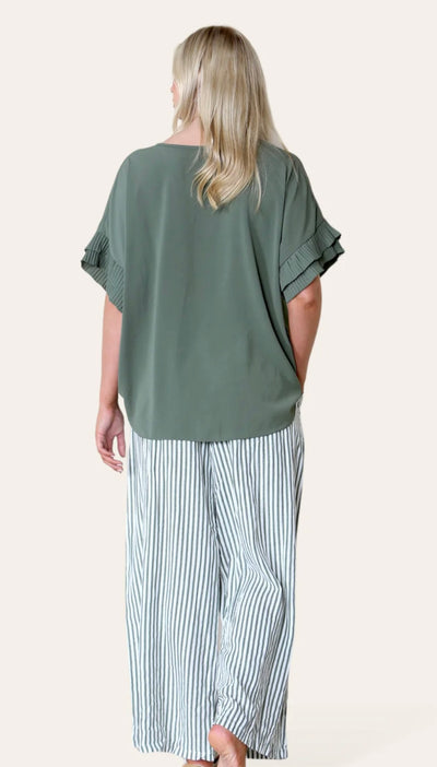 Stripe Print Mix Linen Trousers- Tamara