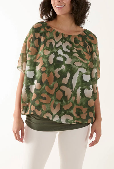 Green and Black Leopard Print Italian Blouse Allegra