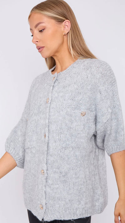 Gold Button Short Sleeve Cardigan- Caterina