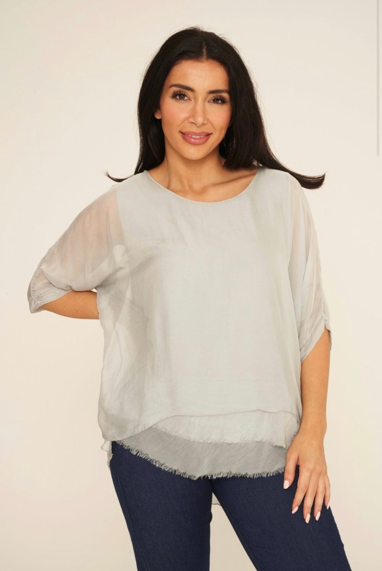 Frayed Hem Layered Silk Top- Freya