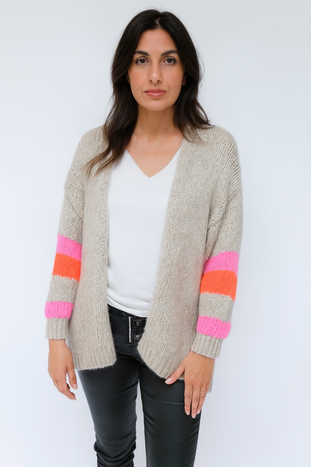 Brio neon stripe chunky knit cardigan in wool blend – Aria Italian Style Boutique