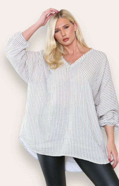 Cheesecloth Stripe Oversized Top- Brenda