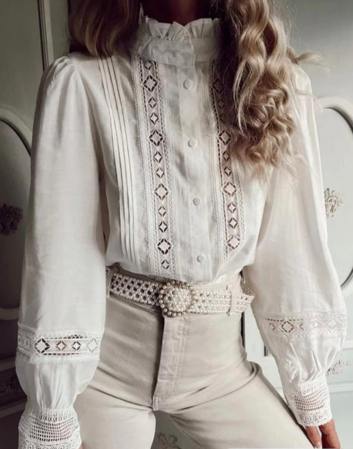Bisou Project High Neck Crochet Lace Shirt- Ashanti