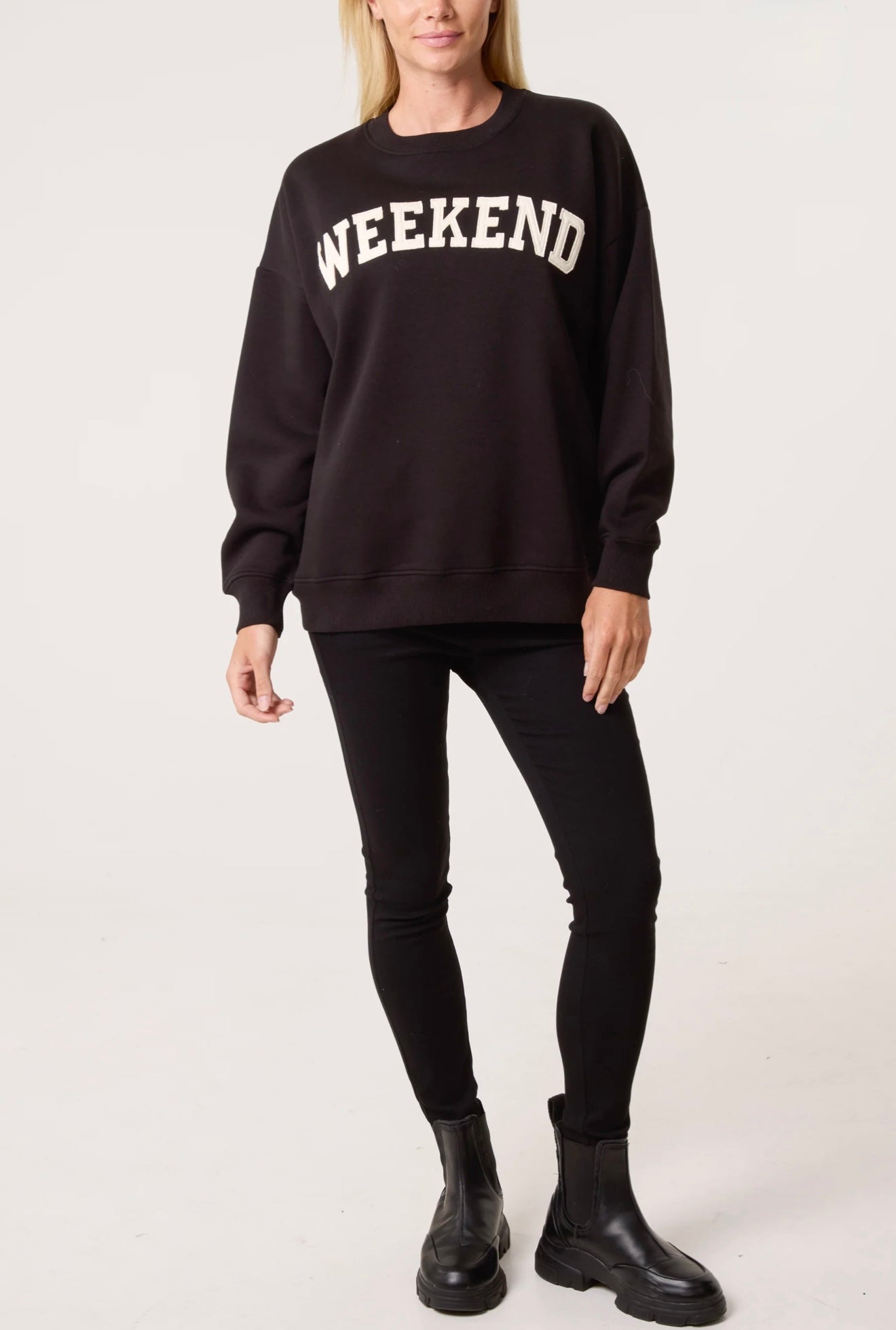 Simple chic crew neck slogan sweatshirt in cotton – Happy Days