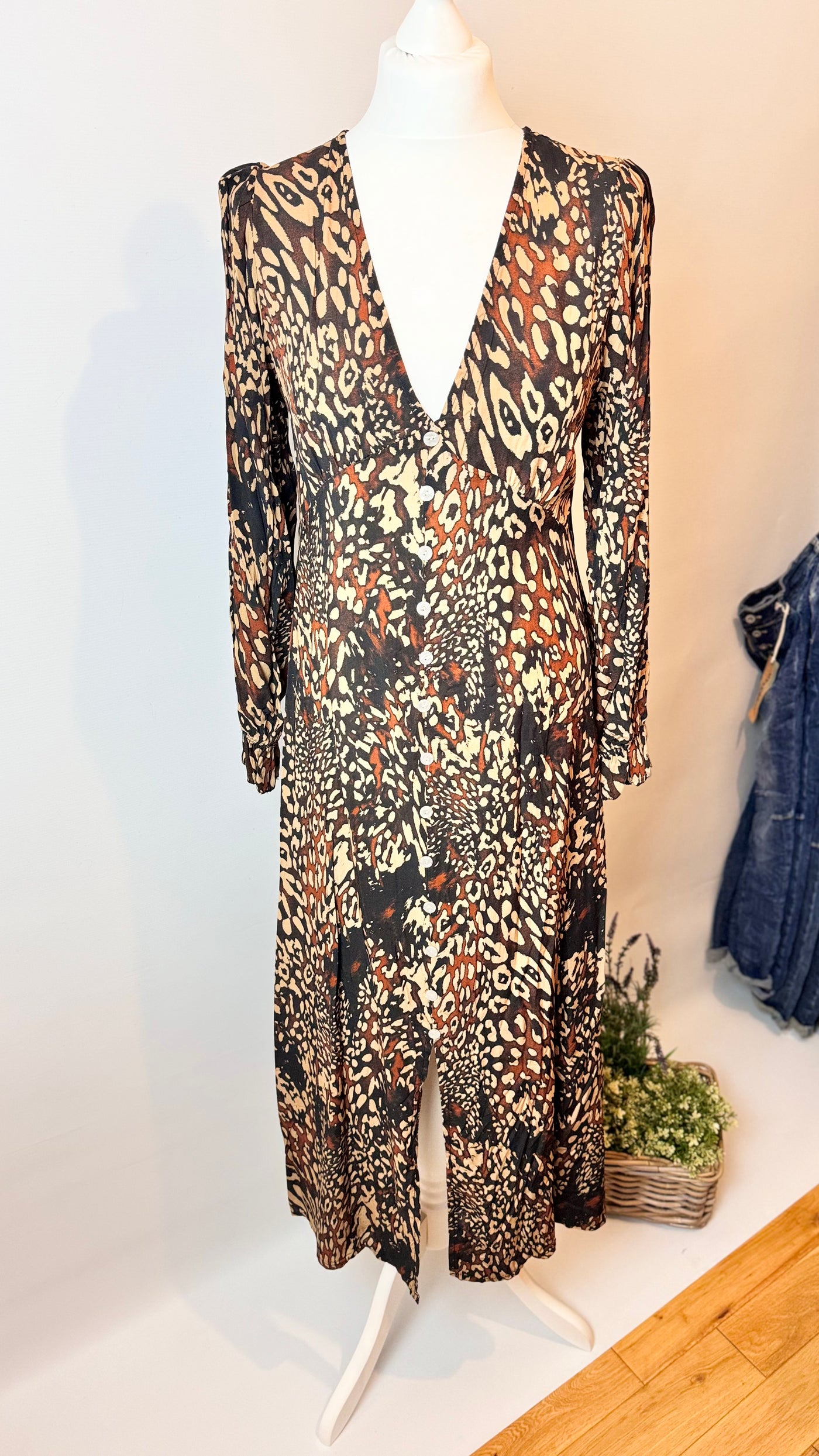 Shirred Back Leopard Print Midi Dress- Luna