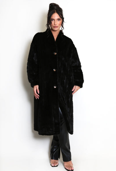 Faux Fur Cable Knit Long Coat- Larissa