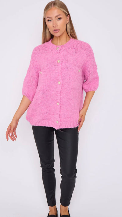 Gold Button Short Sleeve Cardigan- Caterina