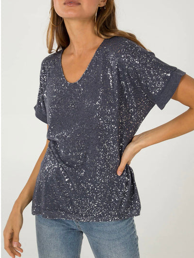 Silver Splatter V-Neck Tee- Malissa