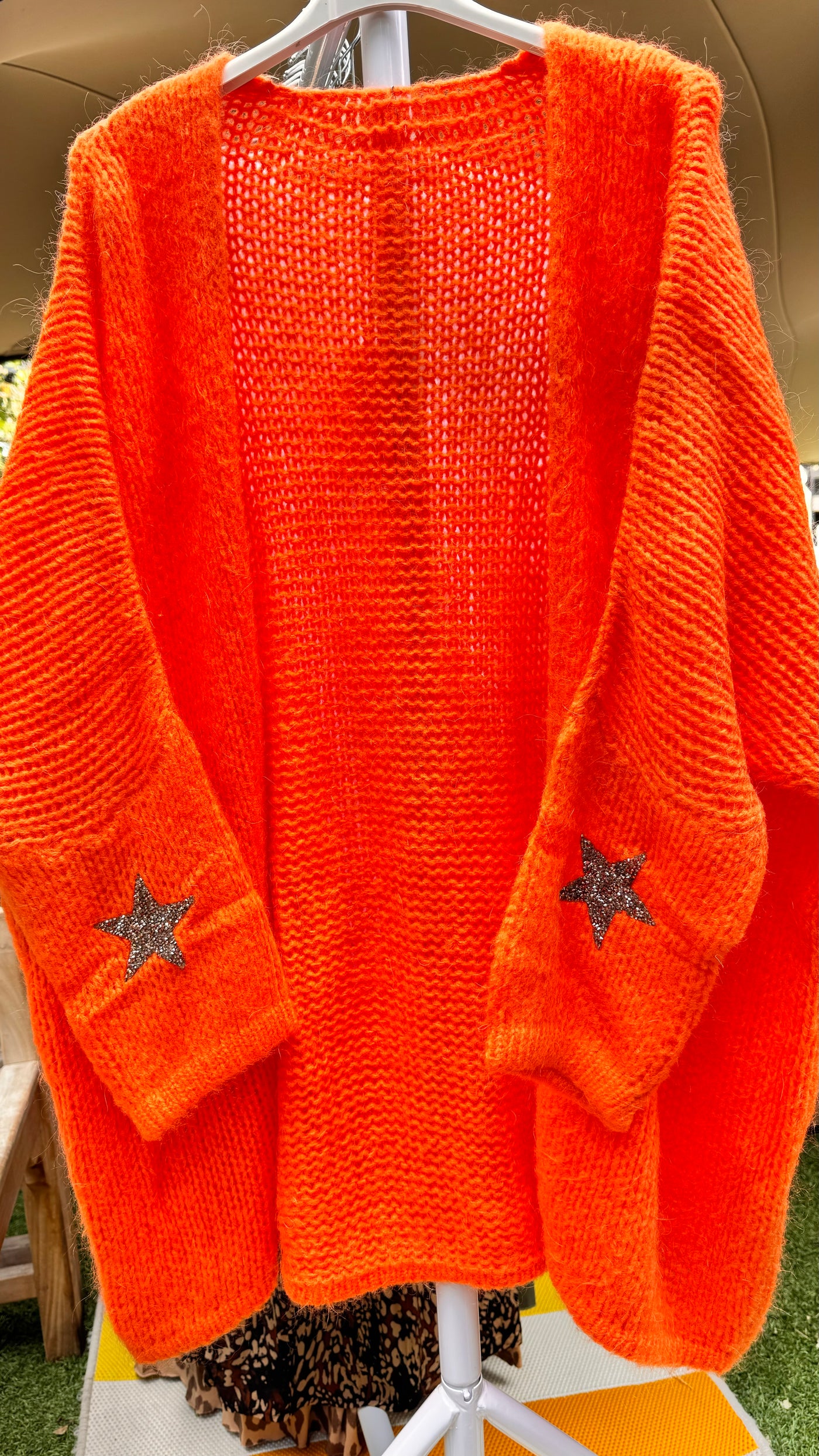 Chunky Knit Glitter Star Slouch Cardigan- Daria
