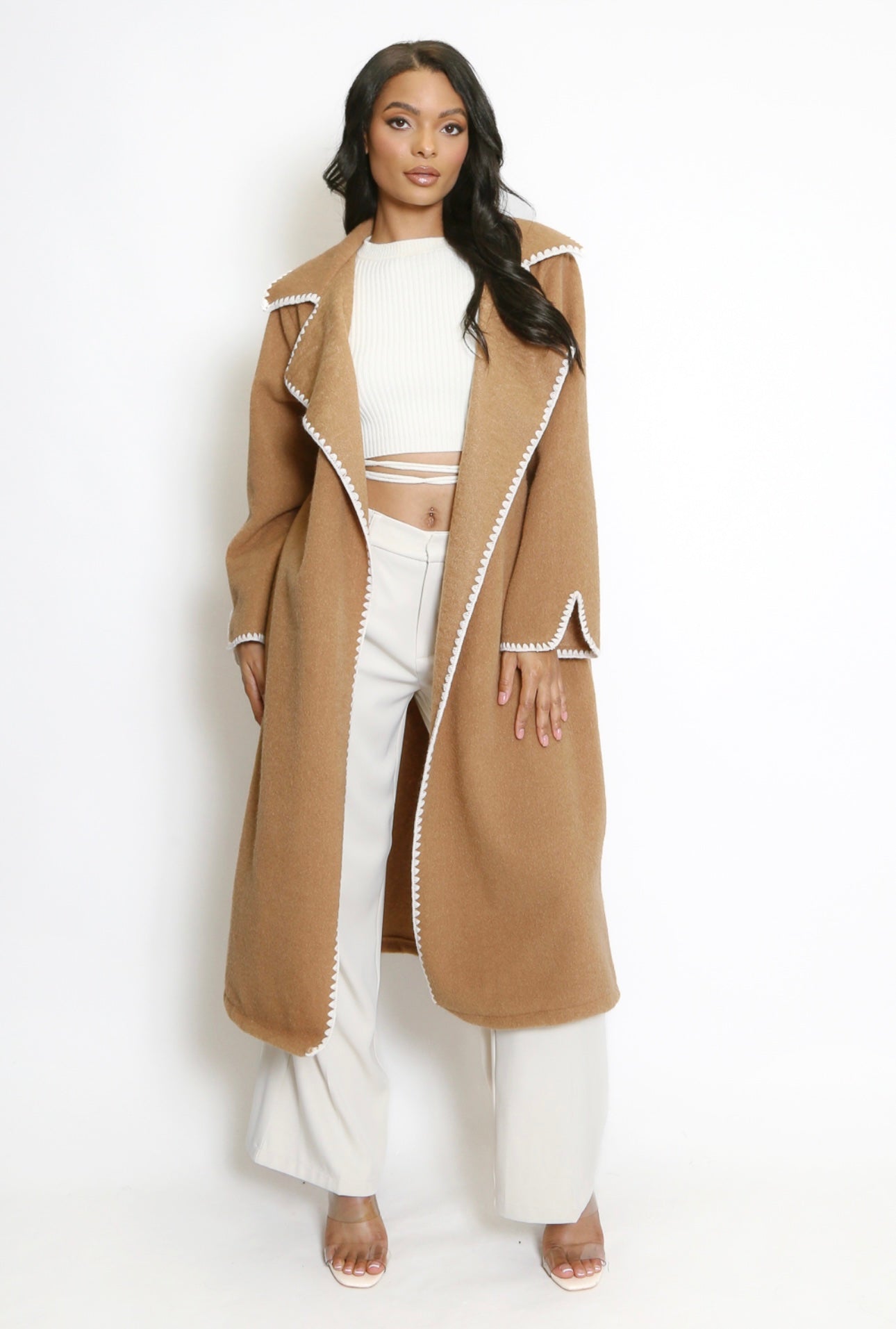 Blanket Stitching Long Coat- Sia