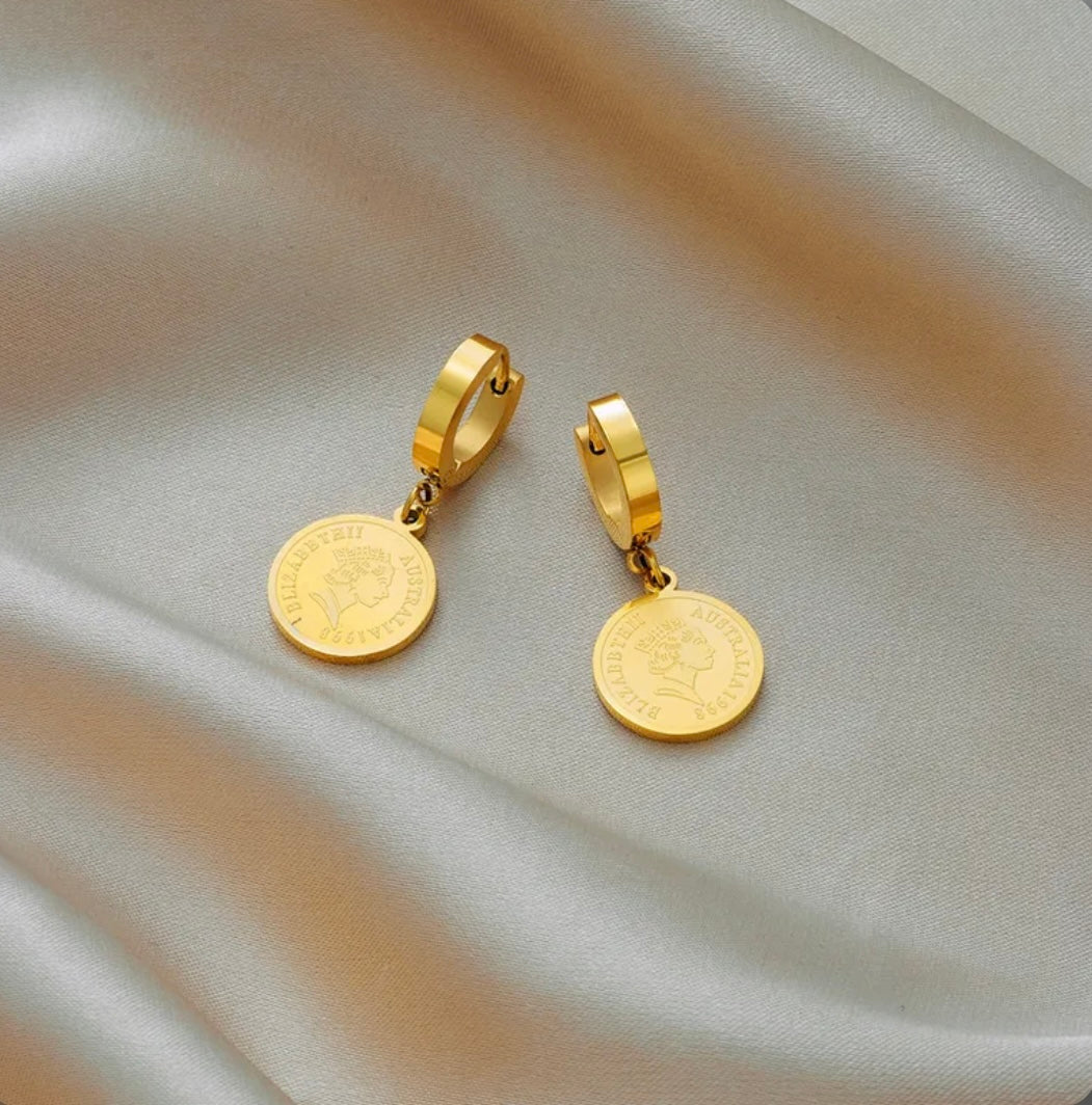 Queen Elizabeth Petite Coin Hoop Earrings- Libeth