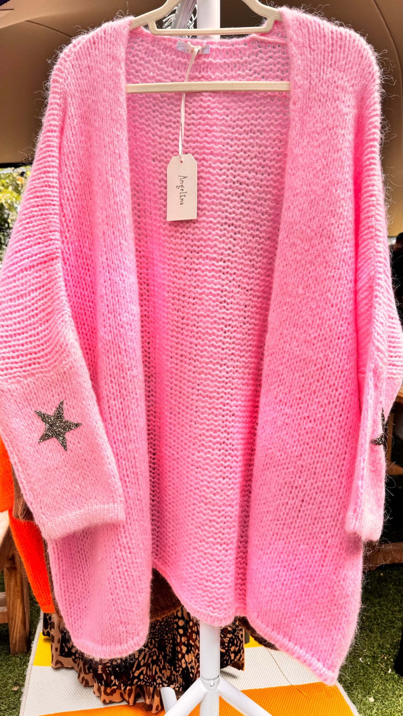 Chunky Knit Glitter Star Slouch Cardigan- Daria