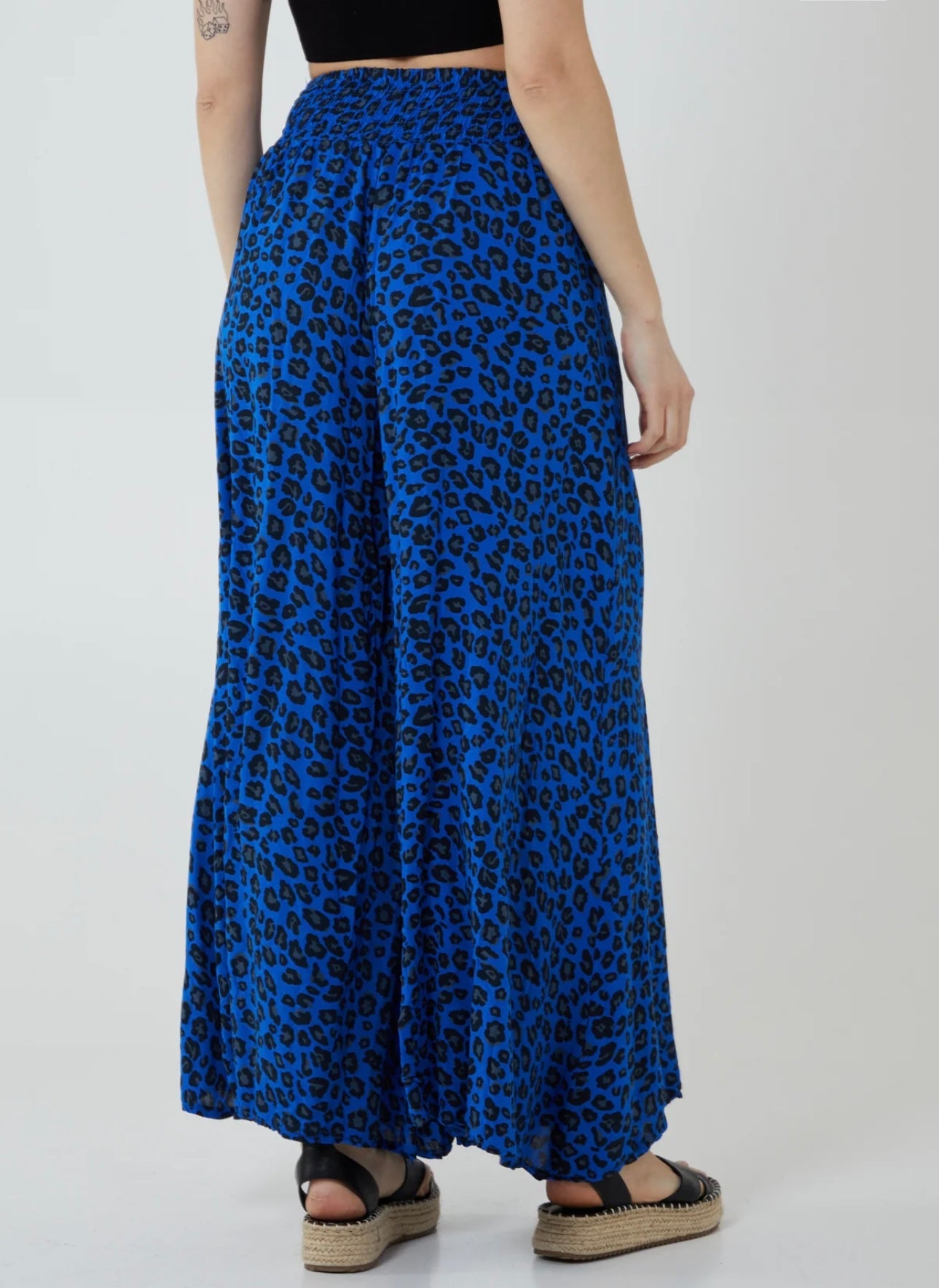 Leopard Print Ruched Waist Wide Leg Trousers- Tania