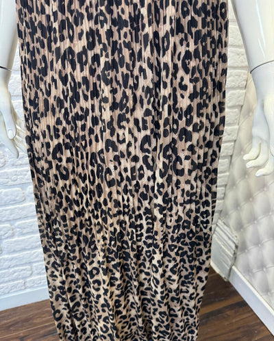 Leopard Print Pleated Skirt with Gold Waistband- Leona