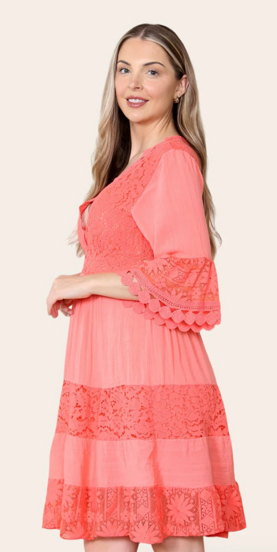 Lace Crochet V-Neck Italian Dress- Gloria