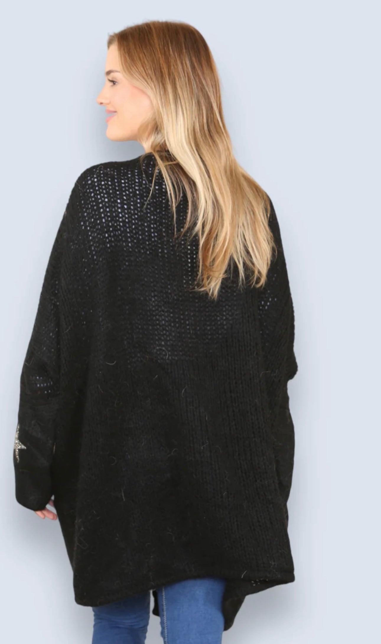 Chunky Knit Glitter Star Slouch Cardigan- Daria