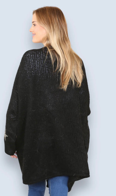 Chunky Knit Glitter Star Slouch Cardigan- Daria