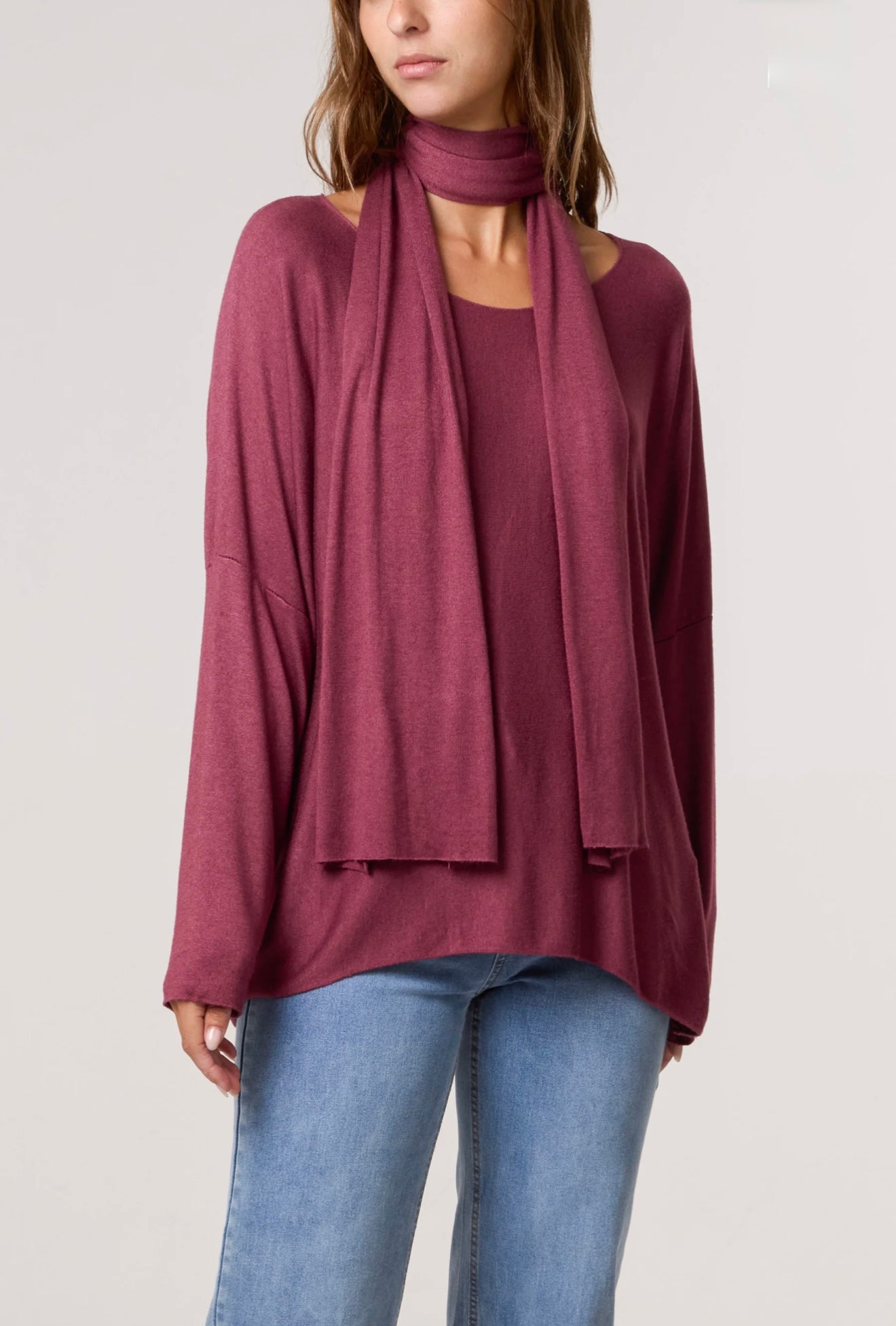 Wool Blend Crew Neck Jumper & Scarf- Intreccio